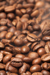close-up of coffee beans and smoke