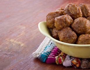Meatballs in a bowl with copy space