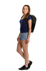 Fototapeta premium a beautiful woman tourist with luggage isolated on white backgro