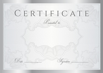 Certificate / Diploma template. Silver background, borders