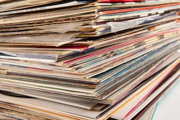 Stack of old vinyl records