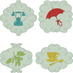 Four isolated retro stickers