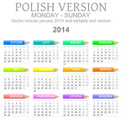 2014 Polish vectorial calendar with crayons