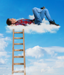 Person relaxing on a cloud