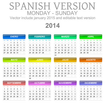 2014 Spanish vectorial calendar