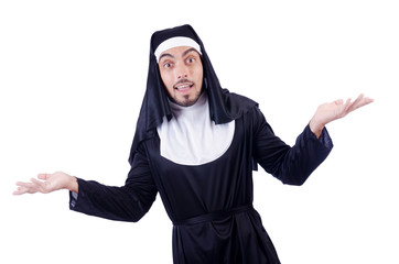 Male nun in funny religious concept