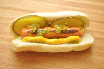 Hot Dog with Pickles Relish and Mustard