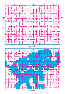 Сhild's picture puzzles, draw a line in maze and discovers image
