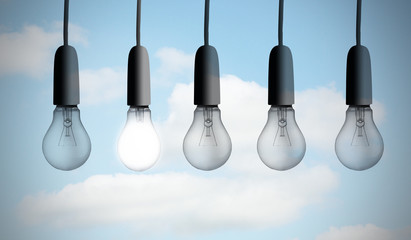 Five light bulbs in row