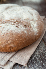 round loaf of bread on the boards