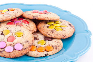 face on chocolate chip cookie