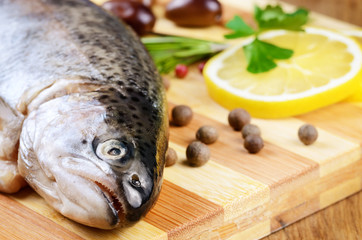Raw trout on the board