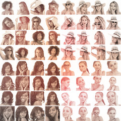 Collage of different pictures of women in sepia