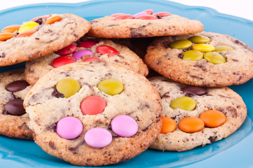 face on chocolate chip cookie