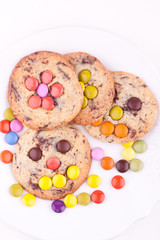face on chocolate chip cookie