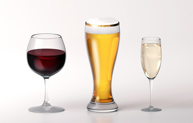 Rotwein Bier und Sekt Gläser
