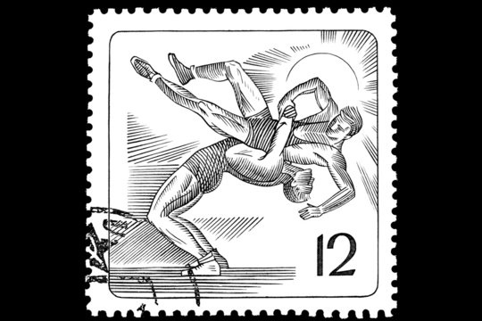 Greco-Roman wrestling on a postage stamp