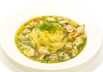 Суп с лапшой и белыми грибами