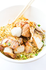 Chinese noodle with pork in bowl