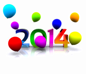 3D illustration - 2014 with colorful balloons