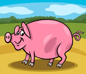 Abwaschbare Fototapete Bauernhof Schwein Nutztier Cartoon Illustration