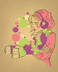 vector image of autumn girl and bright bubble