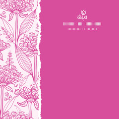 Vector pink lillies lineart square torn seamless pattern