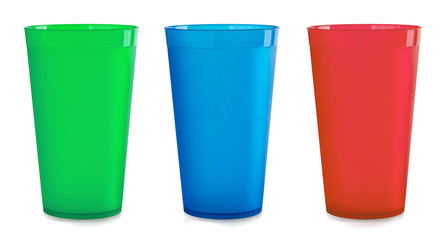 Three colorfull empty plastic cups