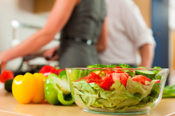 Preparing the vegetables and salad
