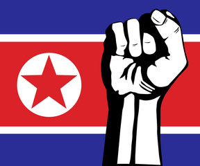 Flag of North Korea and fist protest