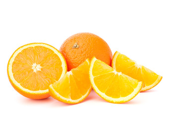 Whole orange fruit and his segments or cantles