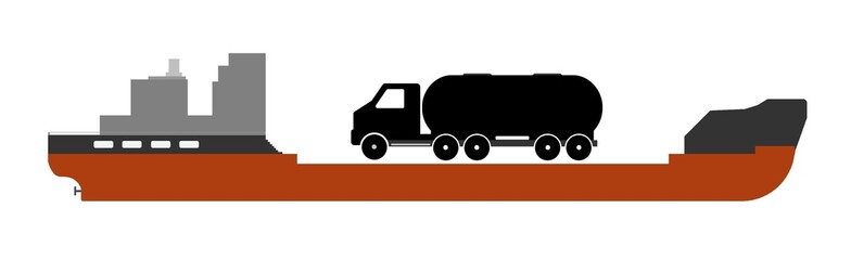 Camion-citerne dans un bateau cargo