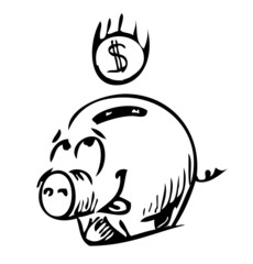 Money cartoon pig money box sketch icon