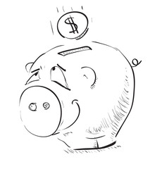 Money cartoon pig money box sketch icon