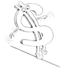 Unstable dollar cartoon illustration