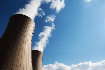 Cooling towers of nuclear power plant against the sky