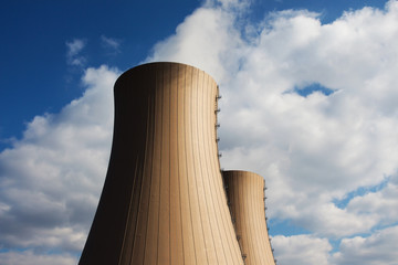 Cooling towers of nuclear power plant against a sky