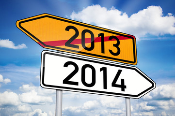 Wegweiser mit 2013 und 2014