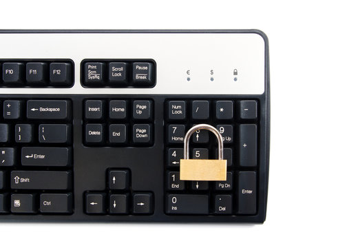 Computer keyboard with padlock for secure transactions