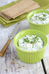 Homemade cottage cheese spread and rye loaves