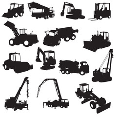 Silhouette of construction machines