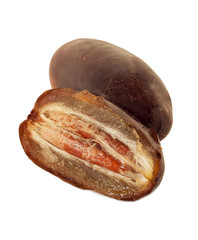 Fresh big dates  isolated on white background. macro