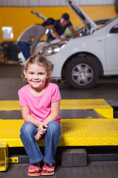 daughter waiting for mother in garage