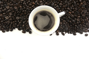 A cup of coffee and coffee beans background