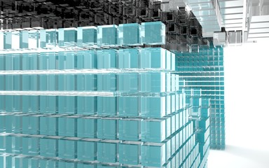 Abstract image of blue, black and white glass cubes.