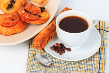 Breakfast with coffee and bread