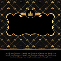 Golden label on damask black background