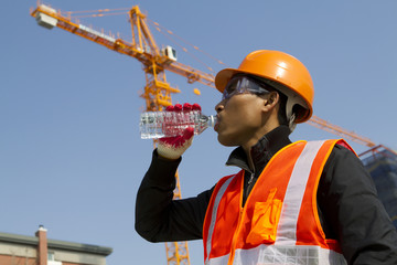 Engineer drinking water