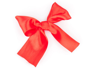 red ribbon bow isolated on white background, celebration photo