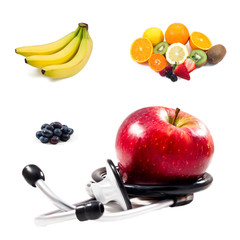 fruits and stethoscope collage